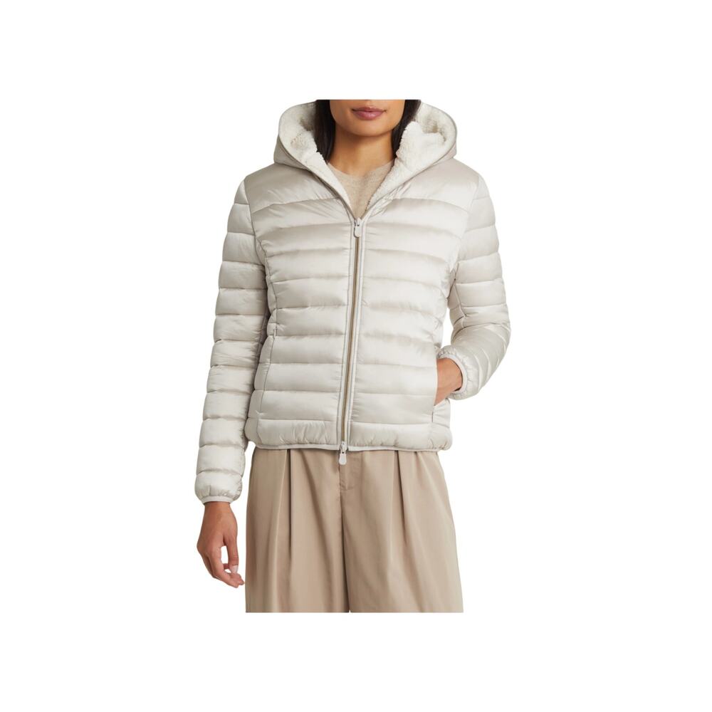 Save the Duck Elvira Water Resistant Hooded Puffer Jacket in Rainy Beige